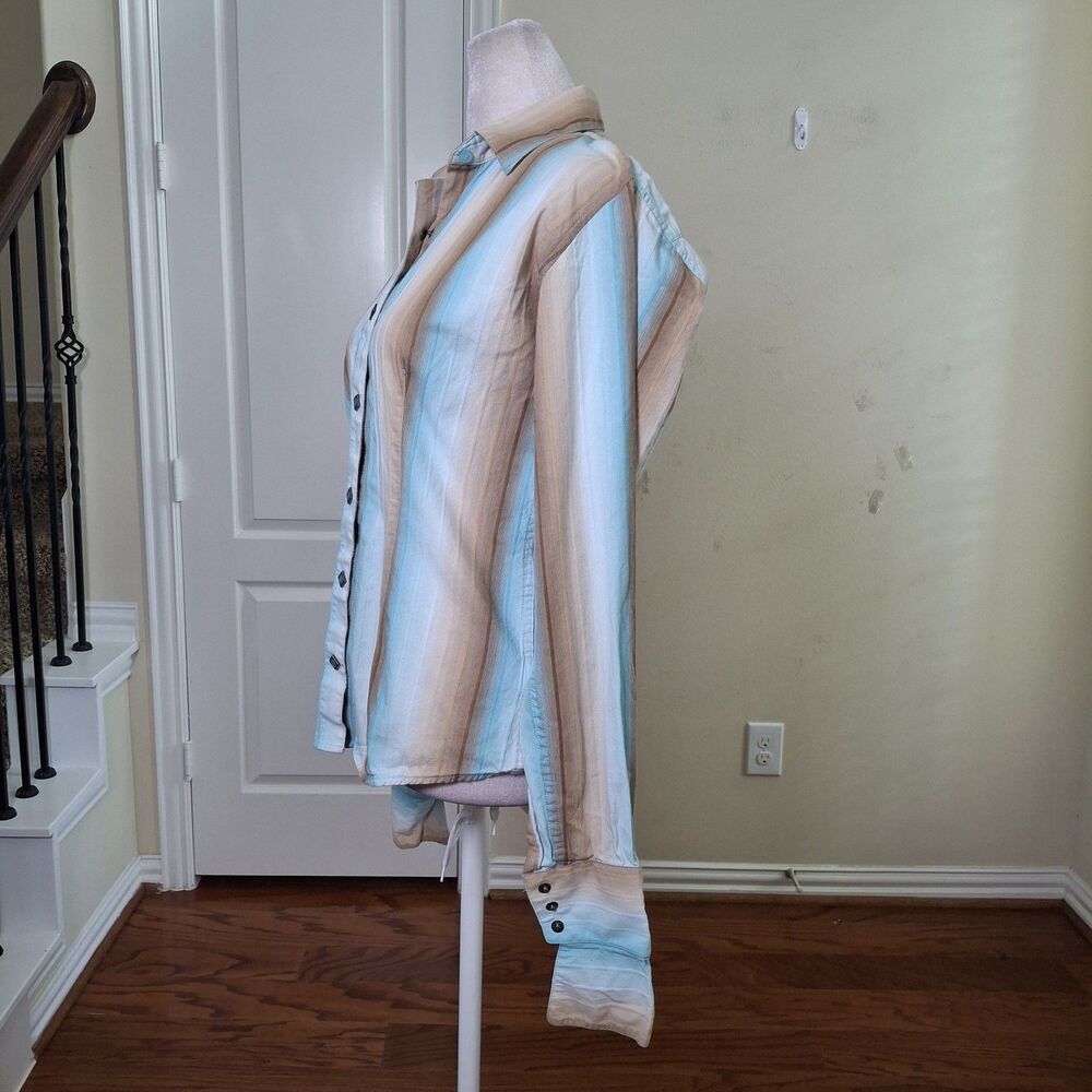Panhandle Slim Stripe Western Shirt Women XS Diamond Pearl Snap Turquoise  Rodeo - Picture 6 of 15
